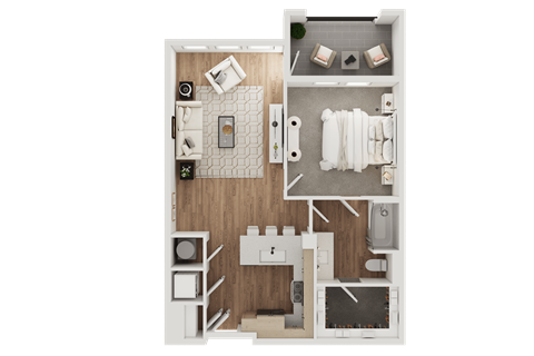 Floor plan for 1 bed, 1 bath, 747 sqft